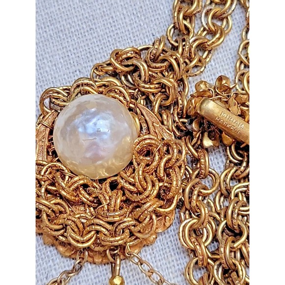 Rare Signed Miriam Haskell Double Dangle Baroque Pearl Multi Chain Necklace VTG - Picture 5 of 9